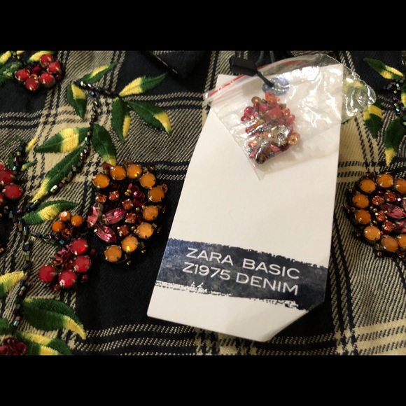 ZARA Embellished Long Sleeve Plaid Long Top Sz S - Picture 5 of 8